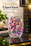 Decorative Glass Vase with Artificial Mini Flowers – Elegant Home & Office Table Decor