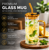 Premium Borosilicate Glass Mug with Lid, Handle & Reusable Straw – Heat Resistant Drink Cup