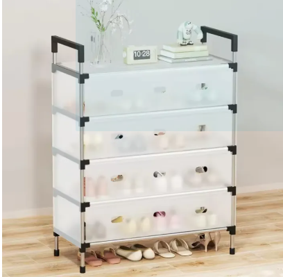 Shoe rack - dustproof shoe rack stainless steel 3,4,5,6,7 layer shoe organizer & Foldable Shoe Cabinet with Cover - Dustproof Shoe Rack Metal Pipes Shoes Cabinet Big Capacity Entrance Organize Shelf - Premium Quality Shoe Stand